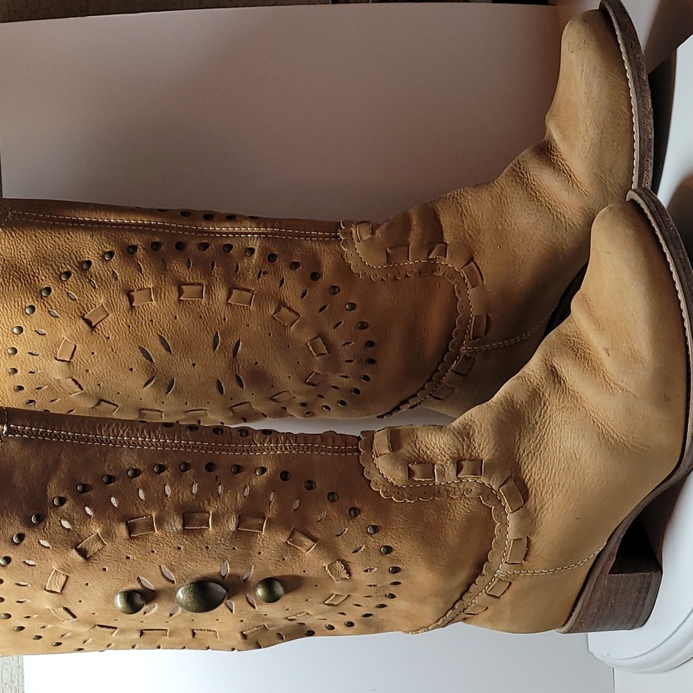 Suede round toe cowboy boots